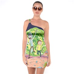 Rick And Morty Adventure Time Cartoon One Shoulder Ring Trim Bodycon Dress by Bedest