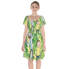 Rick And Morty Adventure Time Cartoon Short Sleeve Bardot Dress by Bedest