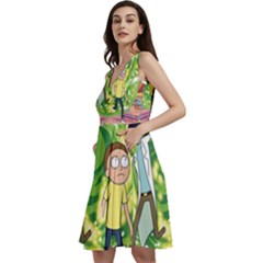 Rick And Morty Adventure Time Cartoon Sleeveless V-neck Skater Dress With Pockets by Bedest