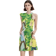 Rick And Morty Adventure Time Cartoon Cocktail Party Halter Sleeveless Dress With Pockets by Bedest