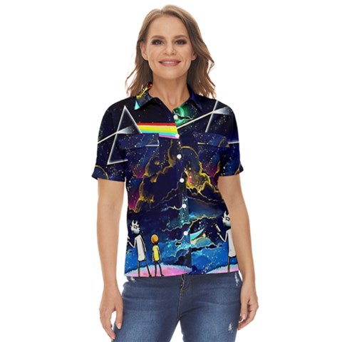 Trippy Kit Rick And Morty Galaxy Pink Floyd Women s Short Sleeve Double Pocket Shirt by Bedest