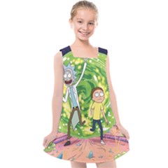 Rick And Morty Adventure Time Cartoon Kids  Cross Back Dress by Bedest