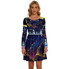 Trippy Kit Rick And Morty Galaxy Pink Floyd Long Sleeve Wide Neck Velvet Dress by Bedest