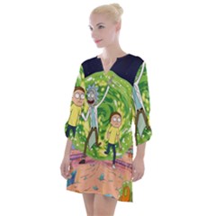 Rick And Morty Adventure Time Cartoon Open Neck Shift Dress by Bedest