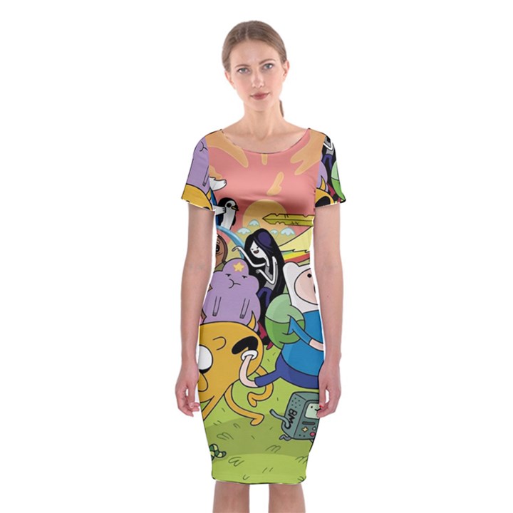 Adventure Time Finn  Jake Classic Short Sleeve Midi Dress