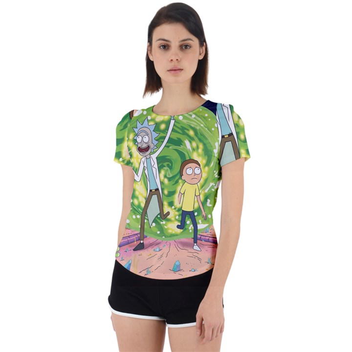 Rick And Morty Adventure Time Cartoon Back Cut Out Sport T-Shirt