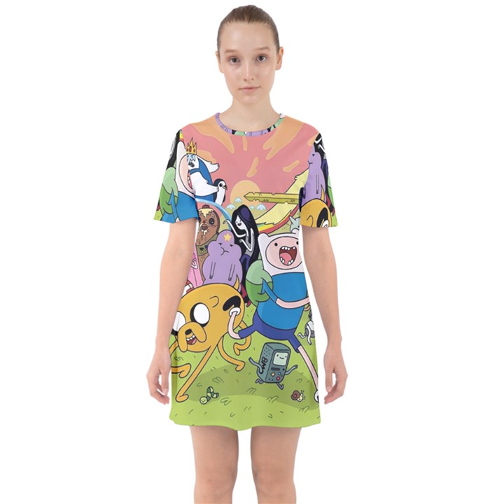 Adventure Time Finn  Jake Sixties Short Sleeve Mini Dress