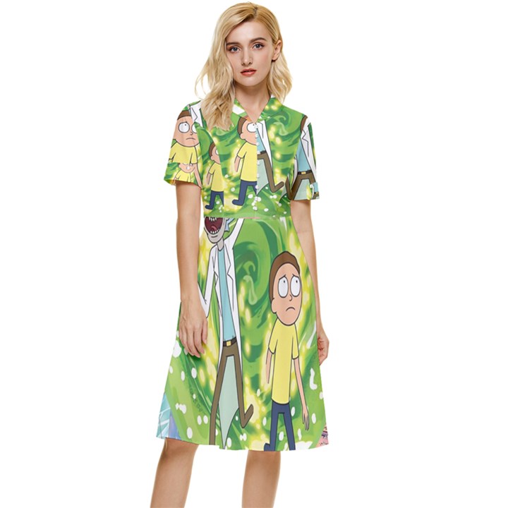 Rick And Morty Adventure Time Cartoon Button Top Knee Length Dress