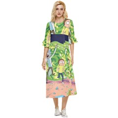 Rick And Morty Adventure Time Cartoon Double Cuff Midi Dress by Bedest