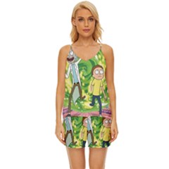 Rick And Morty Adventure Time Cartoon V-neck Satin Pajamas Set by Bedest