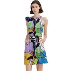 Adventure Time Finn  Jake Cocktail Party Halter Sleeveless Dress With Pockets by Bedest