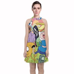 Adventure Time Finn  Jake Velvet Halter Neckline Dress  by Bedest