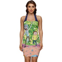 Rick And Morty Adventure Time Cartoon Sleeveless Wide Square Neckline Ruched Bodycon Dress by Bedest