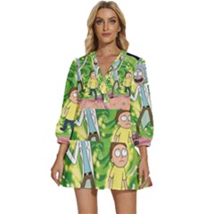 Rick And Morty Adventure Time Cartoon V-neck Placket Mini Dress by Bedest