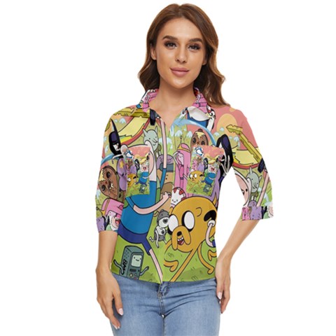 Adventure Time Finn  Jake Women s Quarter Sleeve Pocket Shirt by Bedest