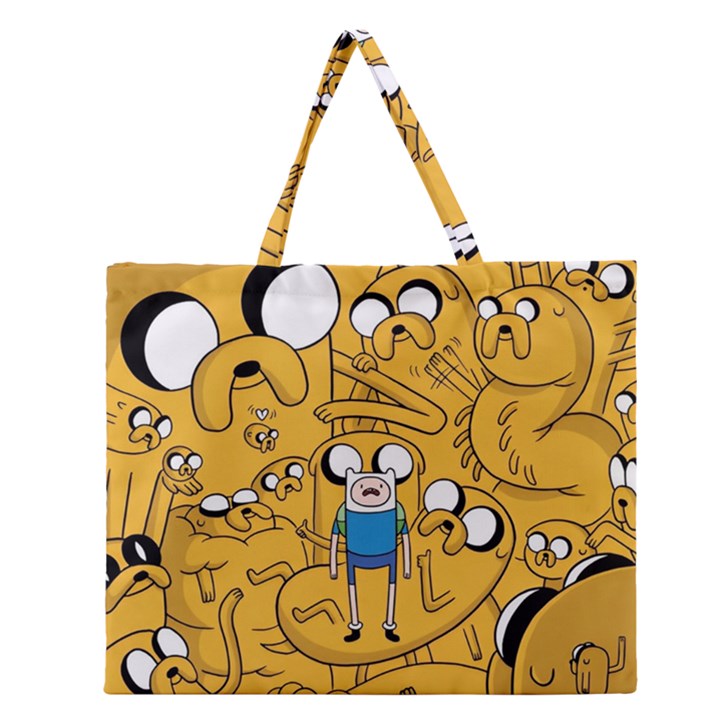 Adventure Time Finn Jake Cartoon Zipper Large Tote Bag