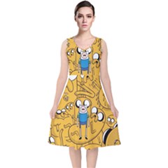 Adventure Time Finn Jake Cartoon V-neck Midi Sleeveless Dress  by Bedest