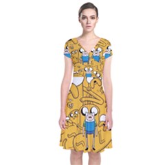 Adventure Time Finn Jake Cartoon Short Sleeve Front Wrap Dress by Bedest