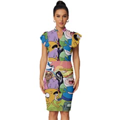 Adventure Time Finn  Jake Vintage Frill Sleeve V-neck Bodycon Dress by Bedest