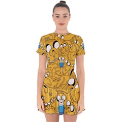 Adventure Time Finn Jake Cartoon Drop Hem Mini Chiffon Dress by Bedest