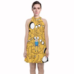 Adventure Time Finn Jake Cartoon Velvet Halter Neckline Dress  by Bedest