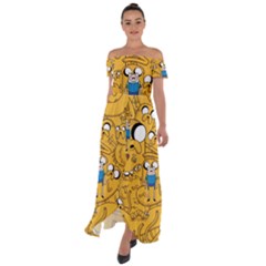 Adventure Time Finn Jake Cartoon Off Shoulder Open Front Chiffon Dress by Bedest