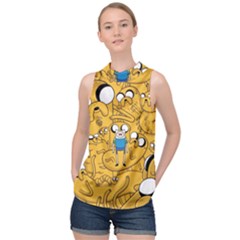 Adventure Time Finn Jake Cartoon High Neck Satin Top by Bedest