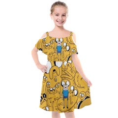 Adventure Time Finn Jake Cartoon Kids  Cut Out Shoulders Chiffon Dress by Bedest