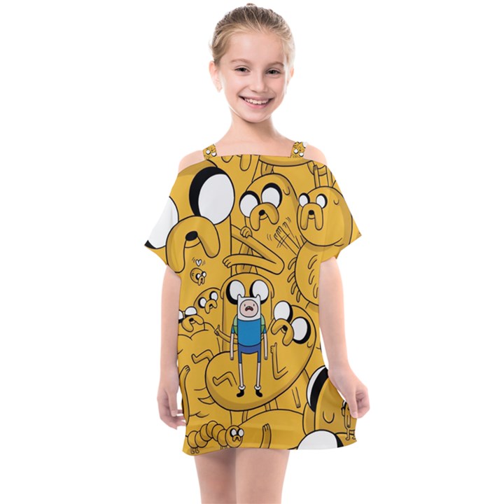 Adventure Time Finn Jake Cartoon Kids  One Piece Chiffon Dress