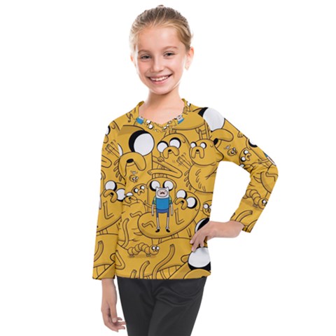 Adventure Time Finn Jake Cartoon Kids  Long Mesh T-shirt by Bedest