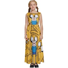 Adventure Time Finn Jake Cartoon Kids  Satin Sleeveless Maxi Dress by Bedest