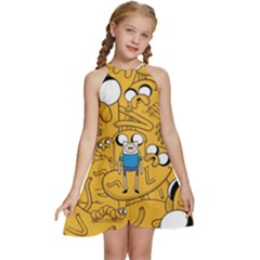 Adventure Time Finn Jake Cartoon Kids  Halter Collar Waist Tie Chiffon Dress by Bedest