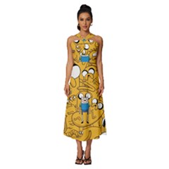 Adventure Time Finn Jake Cartoon Sleeveless Cross Front Cocktail Midi Chiffon Dress by Bedest