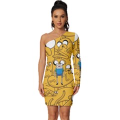 Adventure Time Finn Jake Cartoon Long Sleeve One Shoulder Mini Dress by Bedest