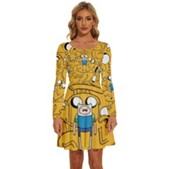 Adventure Time Finn Jake Cartoon Long Sleeve Wide Neck Velvet Dress by Bedest