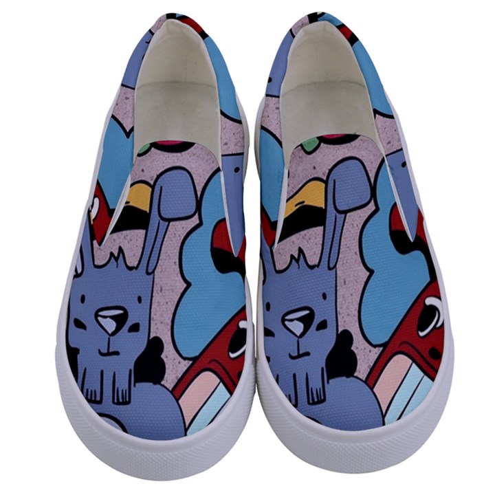 Graffiti Monster Street Theme Kids  Canvas Slip Ons