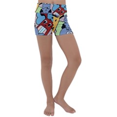 Graffiti Monster Street Theme Kids  Lightweight Velour Yoga Shorts by Bedest