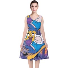 Adventure Time Finn  Jake Marceline V-neck Midi Sleeveless Dress  by Bedest