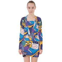 Adventure Time Finn  Jake Marceline V-neck Bodycon Long Sleeve Dress by Bedest