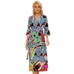 Graffiti Monster Street Theme Midsummer Wrap Dress by Bedest