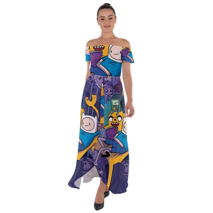 Adventure Time Finn  Jake Marceline Off Shoulder Open Front Chiffon Dress