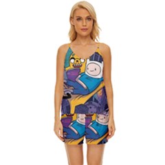 Adventure Time Finn  Jake Marceline V-neck Satin Pajamas Set by Bedest