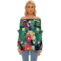 Adventure Time America Halloween Off Shoulder Chiffon Pocket Shirt by Bedest