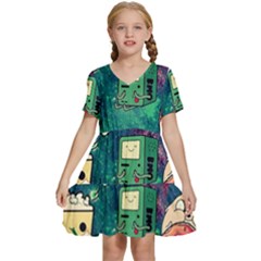 Adventure Time America Halloween Kids  Short Sleeve Tiered Mini Dress by Bedest