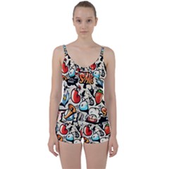 Comical Words Animals Comic Omics Crazy Graffiti Tie Front Two Piece Tankini by Bedest