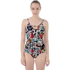 Comical Words Animals Comic Omics Crazy Graffiti Cut Out Top Tankini Set by Bedest