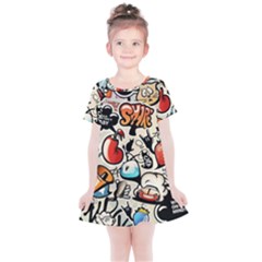 Comical Words Animals Comic Omics Crazy Graffiti Kids  Simple Cotton Dress by Bedest