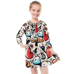 Comical Words Animals Comic Omics Crazy Graffiti Kids  Quarter Sleeve Shirt Dress by Bedest