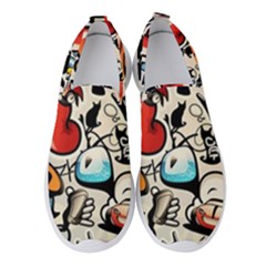 Comical Words Animals Comic Omics Crazy Graffiti Women s Slip On Sneakers by Bedest