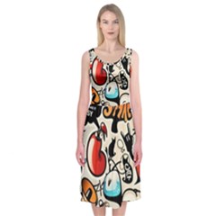 Art Book Gang Crazy Graffiti Supreme Work Midi Sleeveless Dress by Bedest